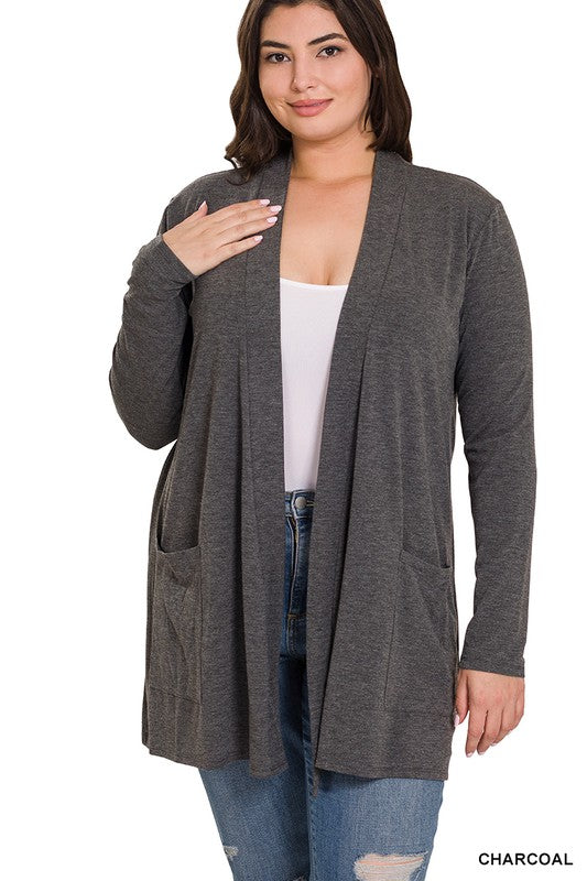 Slouchy Pocket Open Cardigan PLUS