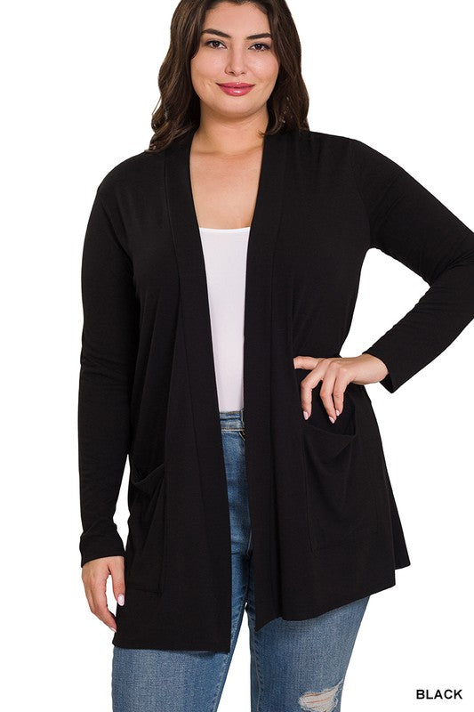 Slouchy Pocket Open Cardigan PLUS