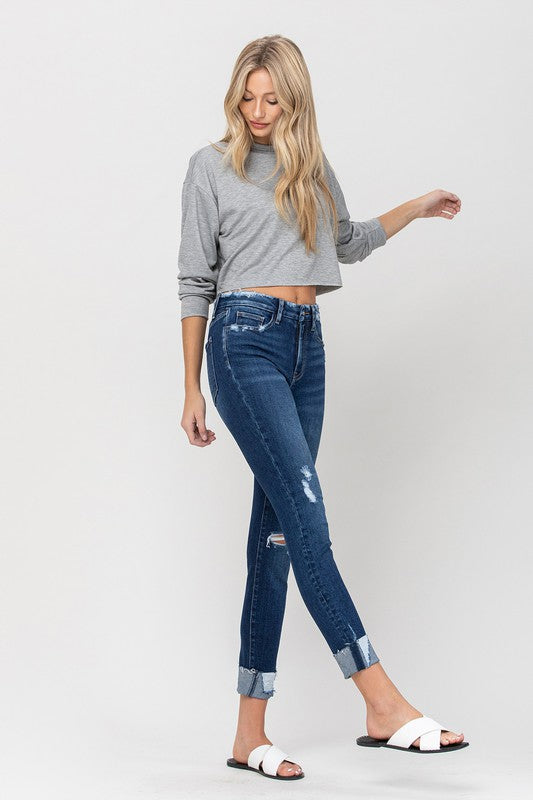 High Rise Distressed Clean Cut Crop Skinny