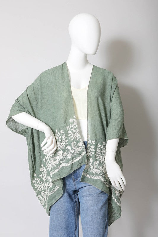 Floral Embroidered Stitch Kimono