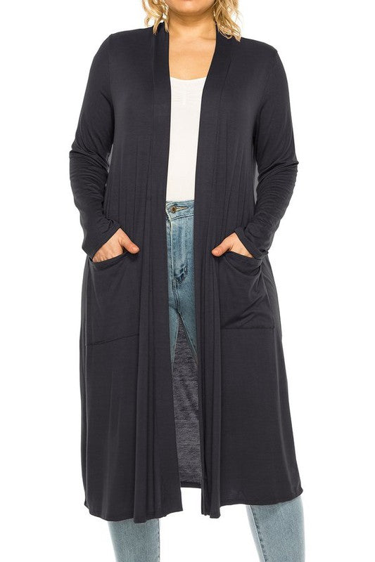 Plus size, solid duster cardigan