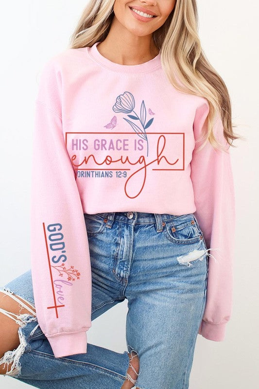 Grace is Enough Sleeve Graphic Fleece Sweatshirts