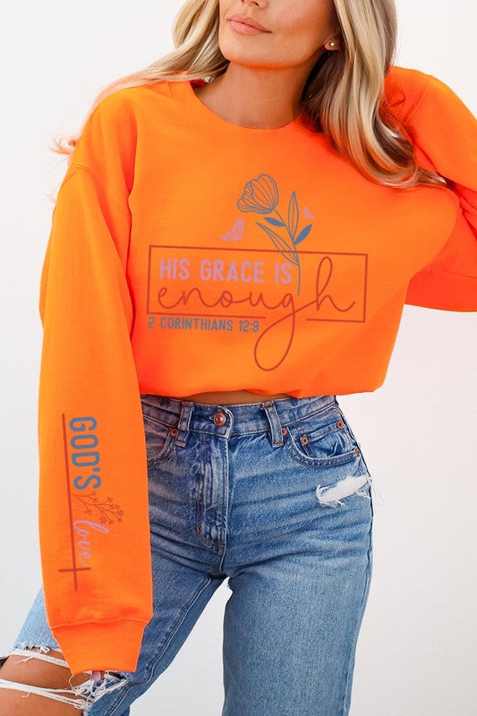 Grace is Enough Sleeve Graphic Fleece Sweatshirts