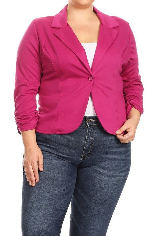 Plus size Solid, waist length blazer