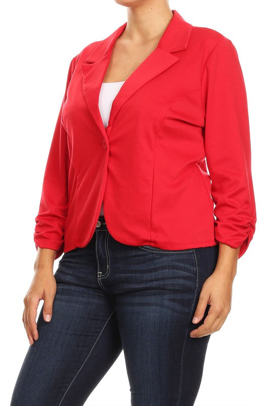 Plus size Solid, waist length blazer