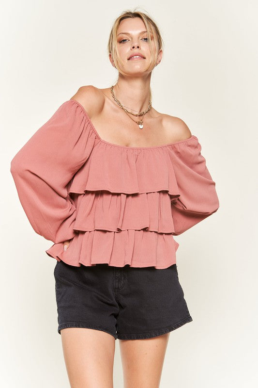 Tiered flounce designed Blouse XL - 3X