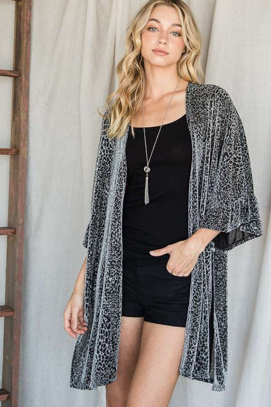 METALLIC ANIMAL PRINT KIMONO